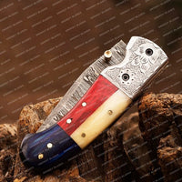 Hand Made Texas Flag Handle Pocket Folding Knife