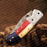 Hand Made Texas Flag Handle Pocket Folding Knife