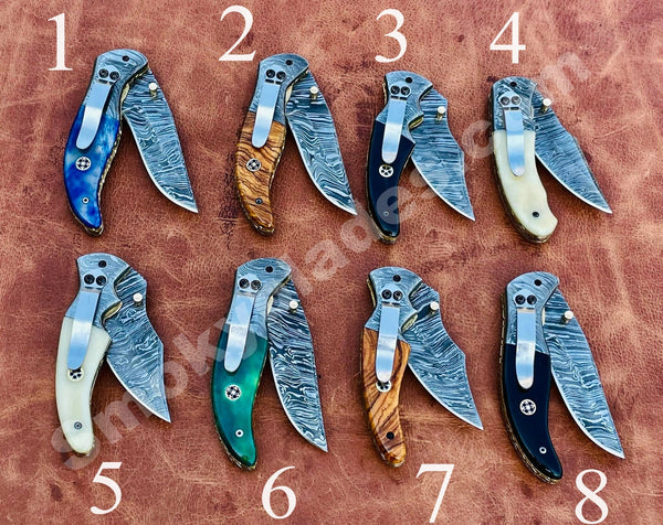 Hand Made Damascus Steel Folding Pocket Knives