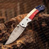 Hand Made Texas Flag Handle Pocket Folding Knife