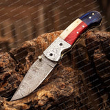 Hand Made Texas Flag Handle Pocket Folding Knife