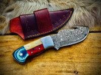 Handmade Texas Flag Handle Gut Hook Skinning Hunting Knife
