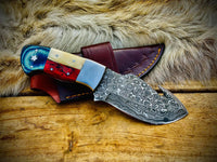 Handmade Texas Flag Handle Gut Hook Skinning Hunting Knife