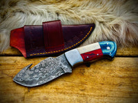Handmade Texas Flag Handle Gut Hook Skinning Hunting Knife