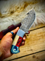 Handmade Texas Flag Handle Gut Hook Skinning Hunting Knife