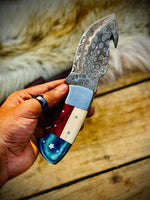 Handmade Texas Flag Handle Gut Hook Skinning Hunting Knife