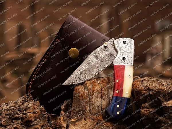 Hand Made Texas Flag Handle Pocket Folding Knife