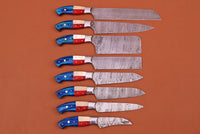 Handmade Texas Flag Handles BBQ/Chef/Kitchen Knife Set
