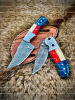 Hand Made Texas Flag Handles Knives Pair