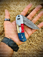 Hand Made Texas Flag Handle Pocket Folding Knife