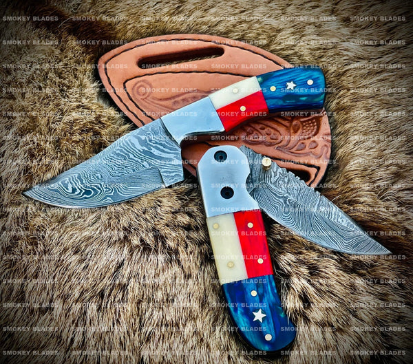 Hand Made Texas Flag Handles Knives Pair