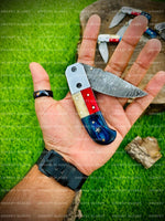 Hand Made Texas Flag Handle Folding Pocket Knife
