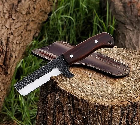 Custom Bull Cutter Knife for Sale - 7.5-Inch Full Tang 1095 Forged Steel Blade, Rosewood Handle, Leather Sheath