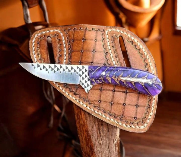 Handmade Cowboy Knife and Sheath - Rasp Steel & Pine-Cone Handle