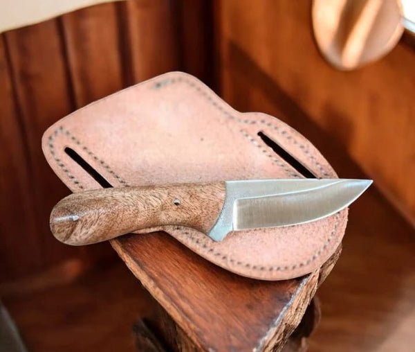 Handmade Custom Cowboy Knife - Walnut Handle & Pancake Sheath