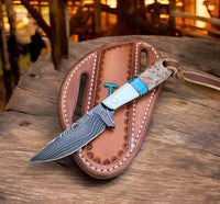Custom Handmade Western Knife and Sheath – 7” Damascus Steel