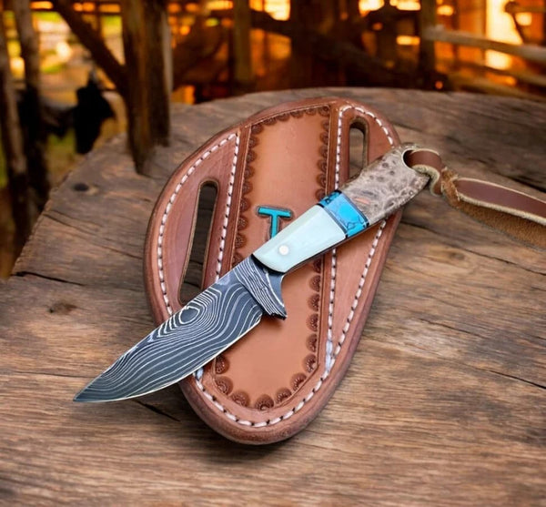 Custom Handmade Western Knife and Sheath – 7” Damascus Steel