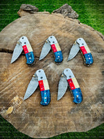 Hand Made Texas Flag Handle Folding Pocket Knife